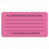 Allergy/Drug Reaction Label,3-1/4x1-3/4,250/RL,Pink, Sold as 1 roll