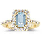 0.50 Cts Diamond & 4.20 Cts Aquamarine Ring in 18K Yellow Gold