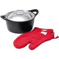 All Clad Cast Aluminum 5.5-Quart Dutch Oven with Two Oven Mitts by All-Clad
