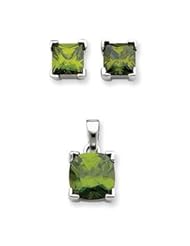 Genuine IceCarats Designer Jewelry Gift Sterling Silver Dark Green Cz Pendant & Earring Set