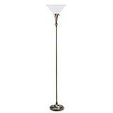 Ledu Incandescent 3-Level Torchiere Alabaster Shade Antique Brass Finish 68 ....