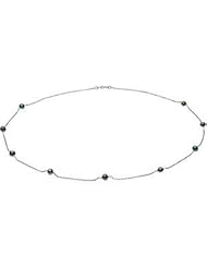 14 Karat White Gold Freshwater Black Cultured Pearl Station Necklace