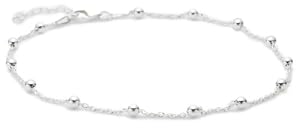 Vinani Fußkettchen kleine Kugeln Perlen glänzend 23 cm bis 25,5 cm Sterling Silber 925 Fußkette FKK