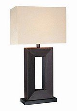 Discounted Lite Source LS-20325LTR Marco Table Lamp Leather Base with Off-White Fabric Shade