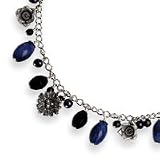Sterling Silver Sodalite/B.Goldstone/Black Crystal/Cultured Pearl Necklace - 17 Inch
