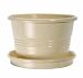 Image of metal herb pot on saucer - cream - perfect for the kitchen or garden - makes a great present for a gardener or cook - 14cm dia