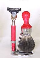Omega Red Ruby Badger Shaving Brush with Mach 3 Razor and Chrome Stand - #M6559.6