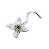 Sterling Silver Peridot Four Petal Flower Nose Ring Made with SWAROVSKI ELEMENTS