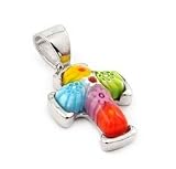 Millefiori Murano Glass Cross Pendant in Sterling Silver with Chain