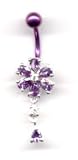 Purple Titanium Navel Bar with a Silver Flower Dropper in Amethyst stones