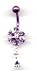 Purple Titanium Navel Bar with a Silver Flower Dropper in Amethyst stones