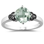 2101is3mIFL. SL160  0.09 Ct Black Diamond & 1.06 Cts Green Amethyst Ring in 14K White Gold