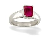 14K White Gold Genuine Emerald-cut Ruby Solitaire Ring