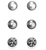 Faux Pearl & Diamanté Stud Trio Earrings Set