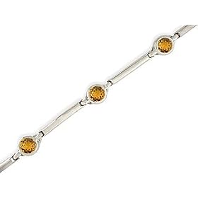 14K White Gold Genuine Round Citrine Bracelet by Jewels For Me