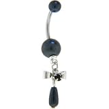 Black Gem BOW Fresh Water PEARL DANGLE Belly Ring