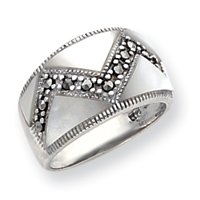 Sterling Silver Marcasite & Mother of Pearl Ring