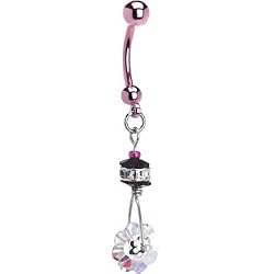 Handcrafted Swarovski Flower Pink Titanium Belly Ring