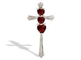 14K White Gold Genuine Heart Garnet and Diamond Cross Pendant