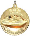 Bon Voyage Cruise Ship on Concave Disc, 14K Gold Charm