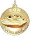 Bon Voyage Cruise Ship on Concave Disc, 14K Gold Charm