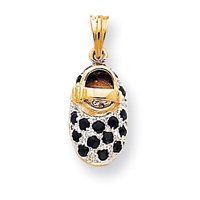 14k and Rhodium September Birthstone Baby Shoe Charm - JewelryWeb