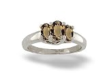 14K White Gold Genuine Oval Smoky Quartz 3-Stone Ring