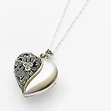 Sterling Silver Marcasite & Mother of Pearl Locket Necklace