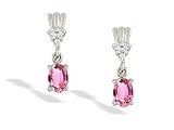 14K White Gold Oval Created Pink Sapphire and Diamond Dangle Drop Earrings