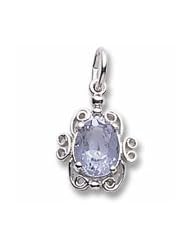Rembrandt Charms, March Birthstone Charm, Synthetic Aquamarine in Solid Sterling Silver or Gold