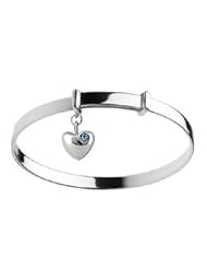 Kids Silver Adjustable December Birthstone Heart Charm Bangle Bracelet