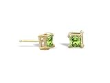 14K Yellow Gold Genuine Square Peridot Stud Earrings