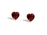 14K Yellow Gold Genuine Heart Garnet Stud Earrings