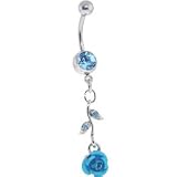 Aquamarine LONG STEM ROSE Gem Dangle Belly Ring