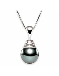 14k Gold Black Tahitian Pearl Pendant Necklace 9-10mm - Valentines Gift