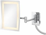 Single Sided LED Rectangular Wall Mirror - 3X Magnification - Brushed Nickel