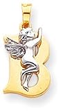 Block Letter With Angel Charm, Yellow/White Gold