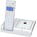 Audioline SHADOW 580 Design-Telefon mit blau beleuchteten Sensortasten (Touchsreen) mit integriertem Anrufbeantworter in weiß