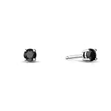 14K White Gold Round Genuine Black Onyx Stud Earrings