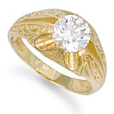Image of Jewelco London 9ct Solid gold hand finished men's cubic zirconia set solitaire Ring