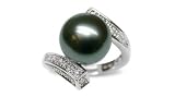 Size 6 18K white gold Muse Black Tahitian south sea cultured pearl and diamond ring