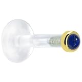 14 Gauge 3/8 Inches Solid 14KT Yellow Gold 2mm Genuine Blue Lapis Lazuli Bioplast Push in Labret