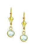 14k Yellow 5 mm Round Aquamarine-Blue CZ Drop Earrings