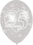 Latex 11 inch Printed Balloons (pack of 6) - 25th Anniversary - Silver