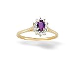 14K Yellow Gold Genuine Oval Amethyst and Diamond Ring