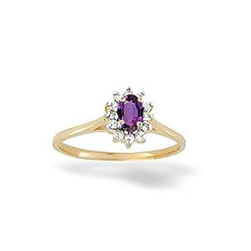 14K Yellow Gold Genuine Oval Amethyst and Diamond Ring by Jewels For Me