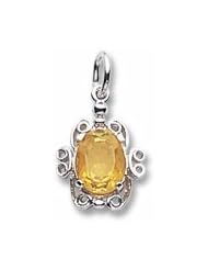 Rembrandt Charms, November Birthstone Charm, Synthetic Topaz in Solid Sterling Silver or Gold