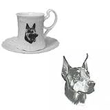Doberman Pinscher Cup and Saucer, Porcelain by Rosalinde