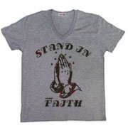 POP Tシャツ なんともいえないカラーリングスゴイ！   人気のプレイング・ハンドモチーフ  ＶネックＴシャツ デザイン stand in