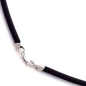 16 Inch Long 3mm Diameter Black Rubber Cord Necklace w/Sterling Silver Clasp